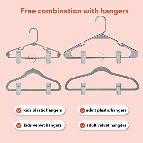 HOUSE DAY 20 Pack Plastic Finger Clips for Hangers, Grey Pants Hanger Clips, Strong Pinch Grip Clips for Use with Slim-line Clothes Hangers, Clips for Velvet Hangers