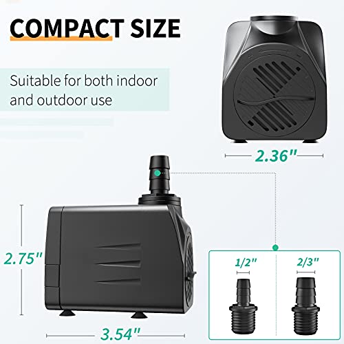 Uniclife UL400 Submersible Water Pump, 400 GPH Aquarium/Hydroponic/Fish Tank/Fountain/Pond/Statuary with 6' UL Listed Power Cord