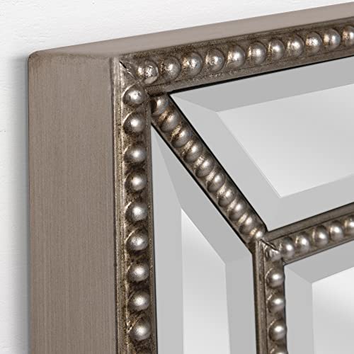 Head West Champagne Silver Metro Beaded Glass Framed Vanity Mirror for Bathroom - Large Beveled Edge - Wall Mirror with 4 D-Ring Hangers for Horizontal & Vertical Installation - 24"x 36"