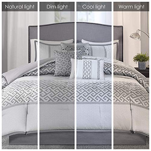 Madison Park Luxury Comforter Set-Traditional Jacquard Design All Season Down Alternative Bedding, Matching Bedskirt, Decorative Pillows, King(104"x92"), Bennett, Geometric Grey, 7 Piece