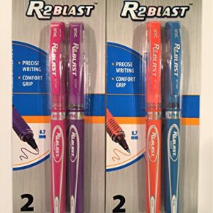 R2 Blast Gel Rollerball 0.7mm Colored Gel Pen Set: 4 Items Including Gel Pens in the Following Colors: Pink Purple Orange Blue (4 Pens Total)