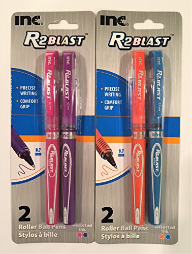 R2 Blast Gel Rollerball 0.7mm Colored Gel Pen Set: 4 Items Including Gel Pens in the Following Colors: Pink Purple Orange Blue (4 Pens Total)