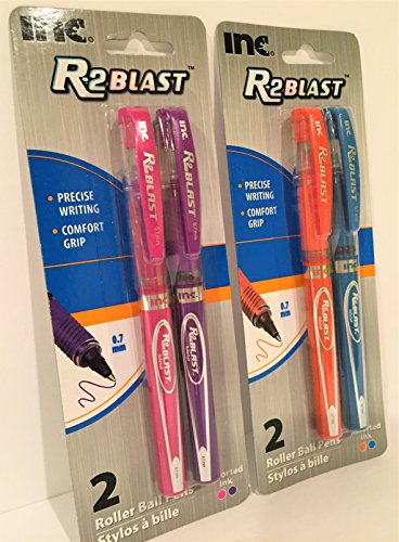 R2 Blast Gel Rollerball 0.7mm Colored Gel Pen Set: 4 Items Including Gel Pens in the Following Colors: Pink Purple Orange Blue (4 Pens Total)