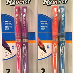 R2 Blast Gel Rollerball 0.7mm Colored Gel Pen Set: 4 Items Including Gel Pens in the Following Colors: Pink Purple Orange Blue (4 Pens Total)