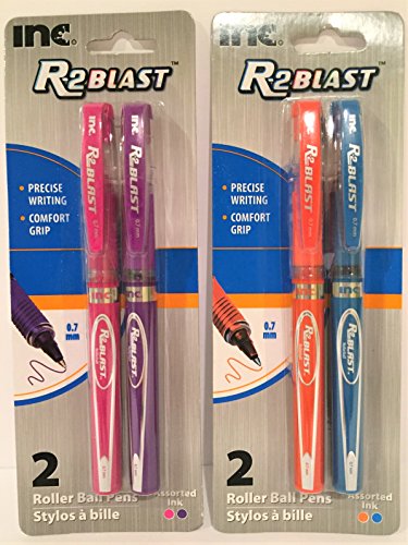 R2 Blast Gel Rollerball 0.7mm Colored Gel Pen Set: 4 Items Including Gel Pens in the Following Colors: Pink Purple Orange Blue (4 Pens Total)