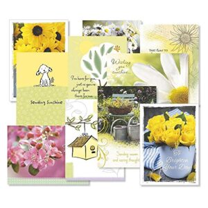 get well florals greeting cards value pack- set of 20 (10 designs) large 5 x 7, sentiments inside, get well soon cards, get well wishes, envelopes included