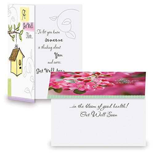 Get Well Florals Greeting Cards Value Pack- Set of 20 (10 designs) Large 5 x 7, Sentiments Inside, Get Well Soon Cards, Get Well Wishes, Envelopes Included