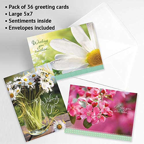 Get Well Florals Greeting Cards Value Pack- Set of 20 (10 designs) Large 5 x 7, Sentiments Inside, Get Well Soon Cards, Get Well Wishes, Envelopes Included