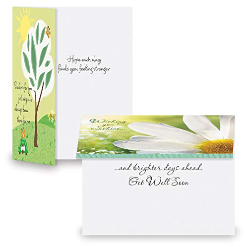 Get Well Florals Greeting Cards Value Pack- Set of 20 (10 designs) Large 5 x 7, Sentiments Inside, Get Well Soon Cards, Get Well Wishes, Envelopes Included