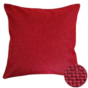 deconovo decorative pillow faux linen pillow cases hand made throw cushion covers with zipper for party sof, 18x18 inch, red