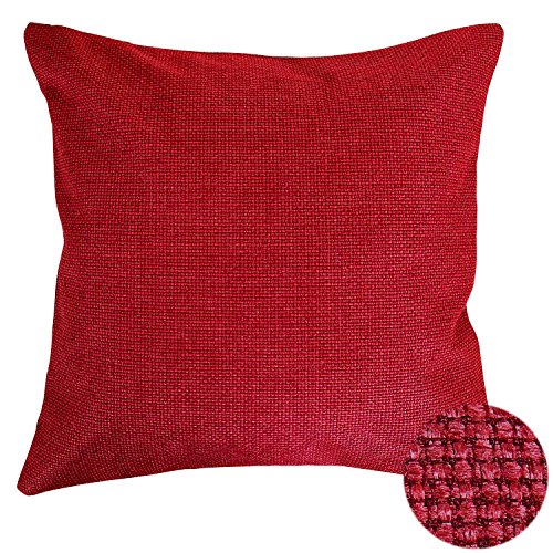 Deconovo Decorative Pillow Faux Linen Pillow Cases Hand Made Throw Cushion Covers with Zipper for Party Sof, 18x18 Inch, Red