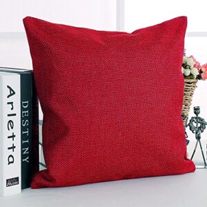 Deconovo Decorative Pillow Faux Linen Pillow Cases Hand Made Throw Cushion Covers with Zipper for Party Sof, 18x18 Inch, Red