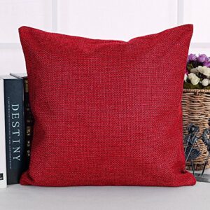 Deconovo Decorative Pillow Faux Linen Pillow Cases Hand Made Throw Cushion Covers with Zipper for Party Sof, 18x18 Inch, Red