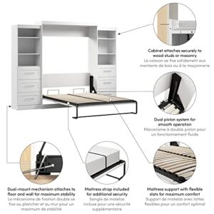 Bestar Pur Queen Murphy Bed and 2 Shelving Units with Drawers, 115-inch Space-Saving Wall Bed