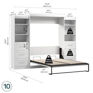 Bestar Pur Queen Murphy Bed and 2 Shelving Units with Drawers, 115-inch Space-Saving Wall Bed