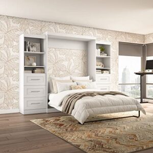 Bestar Pur Queen Murphy Bed and 2 Shelving Units with Drawers, 115-inch Space-Saving Wall Bed