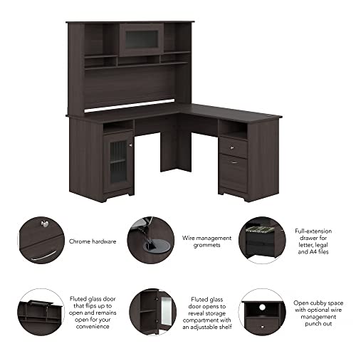 Bush Furniture Cabot Desk with Hutch | Corner with Storage for Home Office | L Shaped Computer, 60W, Heather Gray