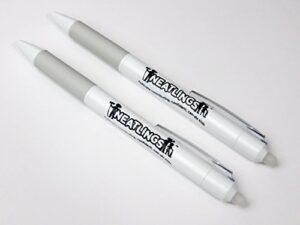 neatlings erasable clicker pen white barrel, grey trim, black ink, set of 2