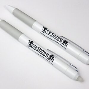 NEATLINGS Erasable Clicker Pen White Barrel, Grey Trim, Black Ink, Set of 2