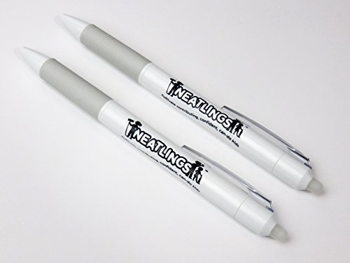 NEATLINGS Erasable Clicker Pen White Barrel, Grey Trim, Black Ink, Set of 2