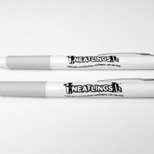 NEATLINGS Erasable Clicker Pen White Barrel, Grey Trim, Black Ink, Set of 2