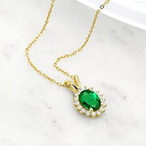 Gem Stone King 14K Yellow Gold Oval Green Nano Emerald Pendant Necklace For women (1.24 Cttw With 18 Inch Chain)