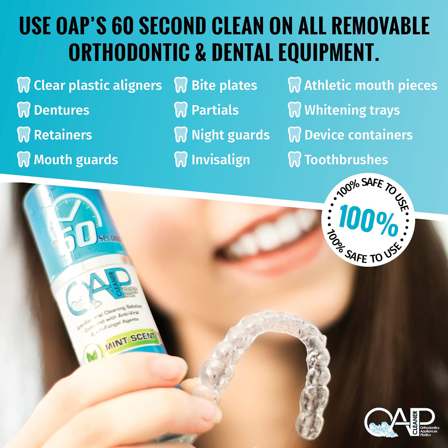 Orthodontic Cleaner by OAP Cleaner | Retainer Cleaner, Denture Cleaner, and Mouth Guard Cleaner | 60 Second Foam Cleanser | Paraben, Sulfate and Triclosan Free | 44.3 mL, 3 Bottles