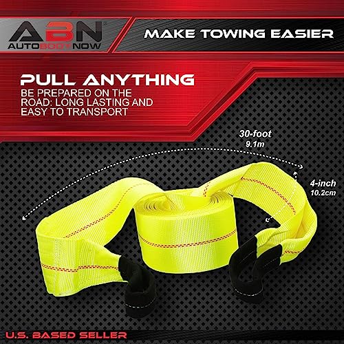 ABN Tow Winch Rope with Loops – Offroad Vehicle Recovery Strap – 30 Feet x 4in – 20,000 lbs Pound Towing Capacity