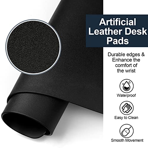 LOHOME Desk Pads Artificial Leather Laptop Mat with Fixation Lip, Perfect Desk Mate for Office and Home, Rectangular, Large, Black