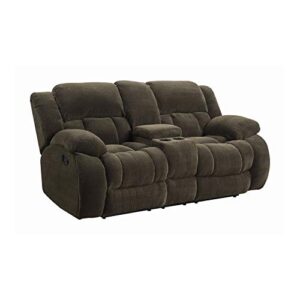 coaster home furnishings weissman pillow padded reclining loveseat with cupholders and storage, chocolate