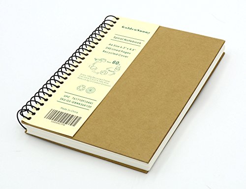 Small Spiral Notebook, 240 Lined Pages, A6 Size Wide Ruled Paper, Recycled Hard Cover - GoldenSunny