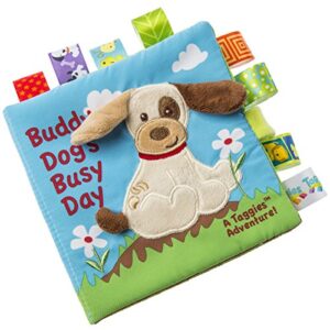 taggies touch & feel soft cloth book with crinkle paper and squeaker, buddy dog