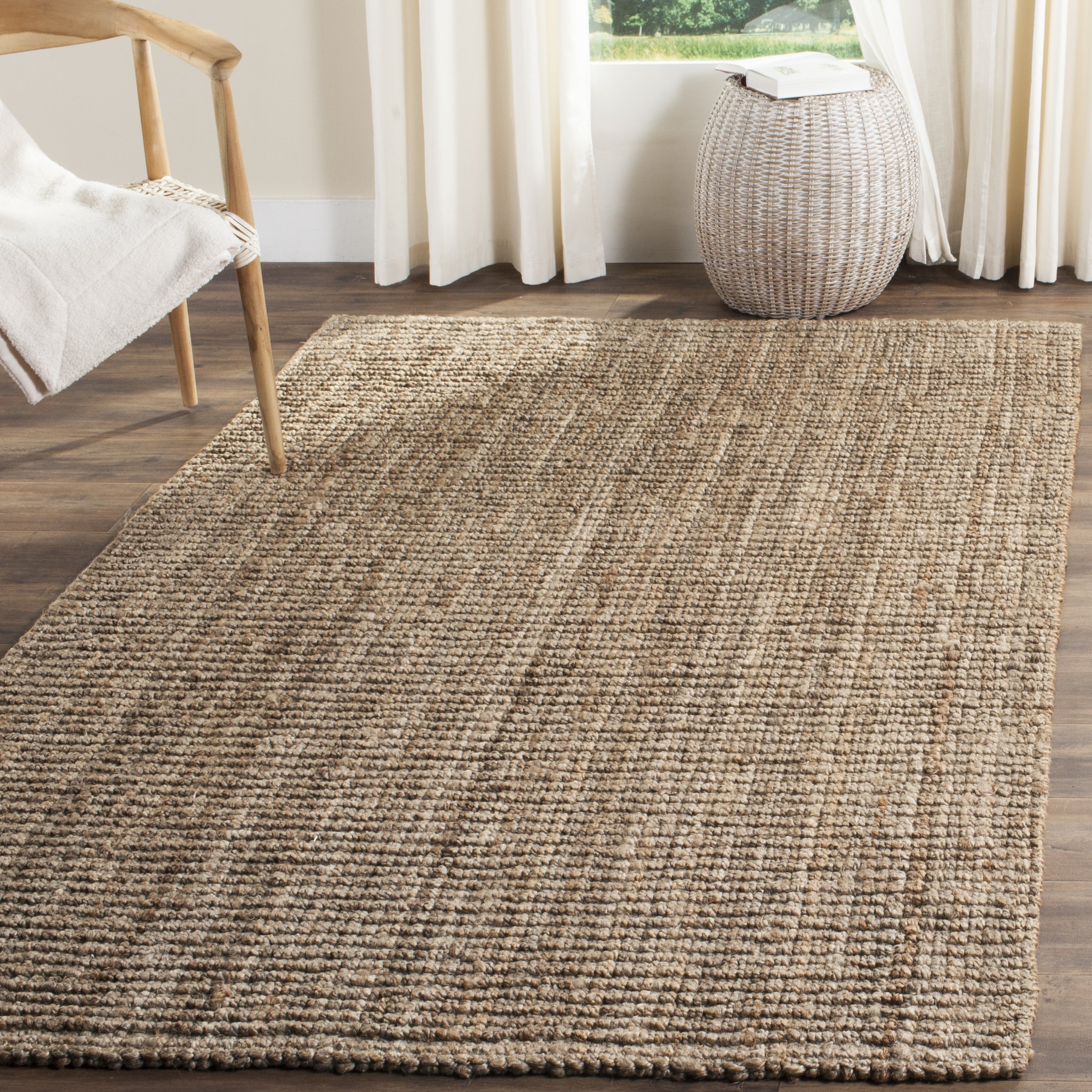 SAFAVIEH Natural Fiber Collection Area Rug - 8' x 10', Natural & Grey, Handmade Chunky Textured Jute 0.75-inch Thick, Ideal for High Traffic Areas in Living Room, Bedroom (NF447M)