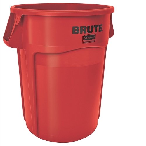 Rubbermaid Commercial 264360Redct Brute Vented Trash Receptacle, Round, 44 Gal, Red, 4/Carton