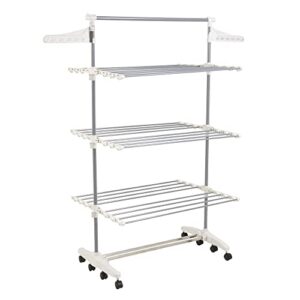 heavy duty 3 tier laundry rack- stainless steel clothing shelf for indoor/outdoor use with tall bar best used for shirts towels shoes- everyday home