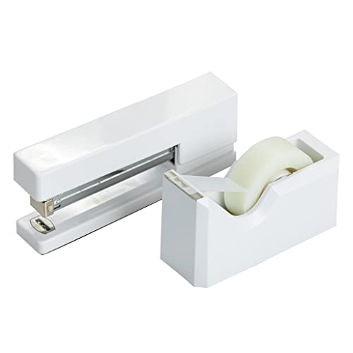 JAM PAPER Office & Desk Sets - 1 Stapler & 1 Tape Dispenser - White - 2/Pack