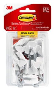 command small wire toggle hooks, damage free hanging wall hooks with adhesive strips, no tools wall hooks for hanging organizational items in living spaces, 28 white hooks and 32 command strips