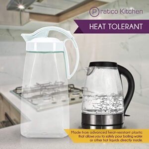 Pratico Kitchen QuickPour Water, Juice, and Beverage Airtight Pitcher, Made in Japan, 2.3 qt, 73 oz, White
