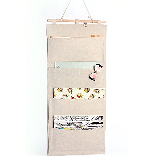 Co-link Linen/Cotton Fabric Wall Door Cloth Hanging Storage Pockets Books Organizational Back to School Office Bedroom Kitchen Rectangle Home Organizer Gift (4 Pockets)