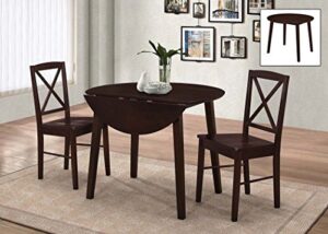 kings brand furniture 3 piece wood dinette drop leaf table & 2 chairs dining set, cappuccino