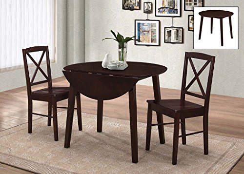 Kings Brand Furniture 3 Piece Wood Dinette Drop Leaf Table & 2 Chairs Dining Set, Cappuccino