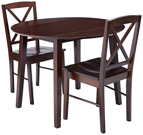 Kings Brand Furniture 3 Piece Wood Dinette Drop Leaf Table & 2 Chairs Dining Set, Cappuccino