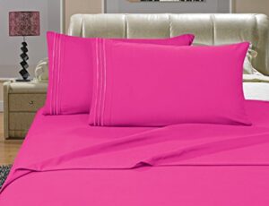 elegant comfort luxurious bed sheets set on amazon 1500 thread count wrinkle,fade and stain resistant 4-piece bed sheet set, deep pocket, queen hot pink