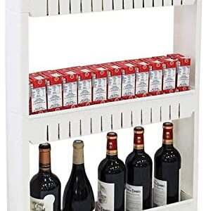 Todeco 3 Tier Slim Storage Cart Mobile Shelving Unit Organizer Slide Out Storage Rolling Utility Cart Tower, Gap Storage Pantry Storage Rack for Kitchen Bathroom Laundry Narrow Spaces, Plastic, White