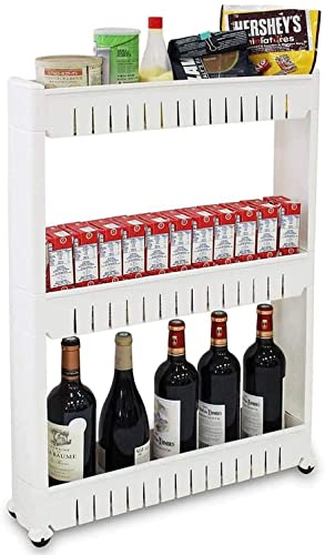 Todeco 3 Tier Slim Storage Cart Mobile Shelving Unit Organizer Slide Out Storage Rolling Utility Cart Tower, Gap Storage Pantry Storage Rack for Kitchen Bathroom Laundry Narrow Spaces, Plastic, White