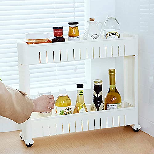 Todeco 3 Tier Slim Storage Cart Mobile Shelving Unit Organizer Slide Out Storage Rolling Utility Cart Tower, Gap Storage Pantry Storage Rack for Kitchen Bathroom Laundry Narrow Spaces, Plastic, White