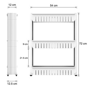 Todeco 3 Tier Slim Storage Cart Mobile Shelving Unit Organizer Slide Out Storage Rolling Utility Cart Tower, Gap Storage Pantry Storage Rack for Kitchen Bathroom Laundry Narrow Spaces, Plastic, White