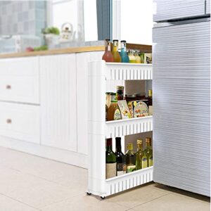 Todeco 3 Tier Slim Storage Cart Mobile Shelving Unit Organizer Slide Out Storage Rolling Utility Cart Tower, Gap Storage Pantry Storage Rack for Kitchen Bathroom Laundry Narrow Spaces, Plastic, White