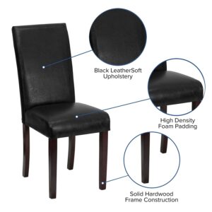 Flash Furniture Godrich Set of 2 Traditional Black LeatherSoft Upholstered Panel Back Parsons Dining Chair