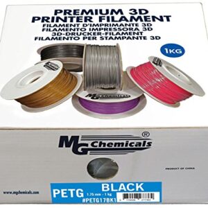 MG Chemicals PETG17BK1 Black PETG 3D Printer Filament, 1.75 mm, 1 kg Spool